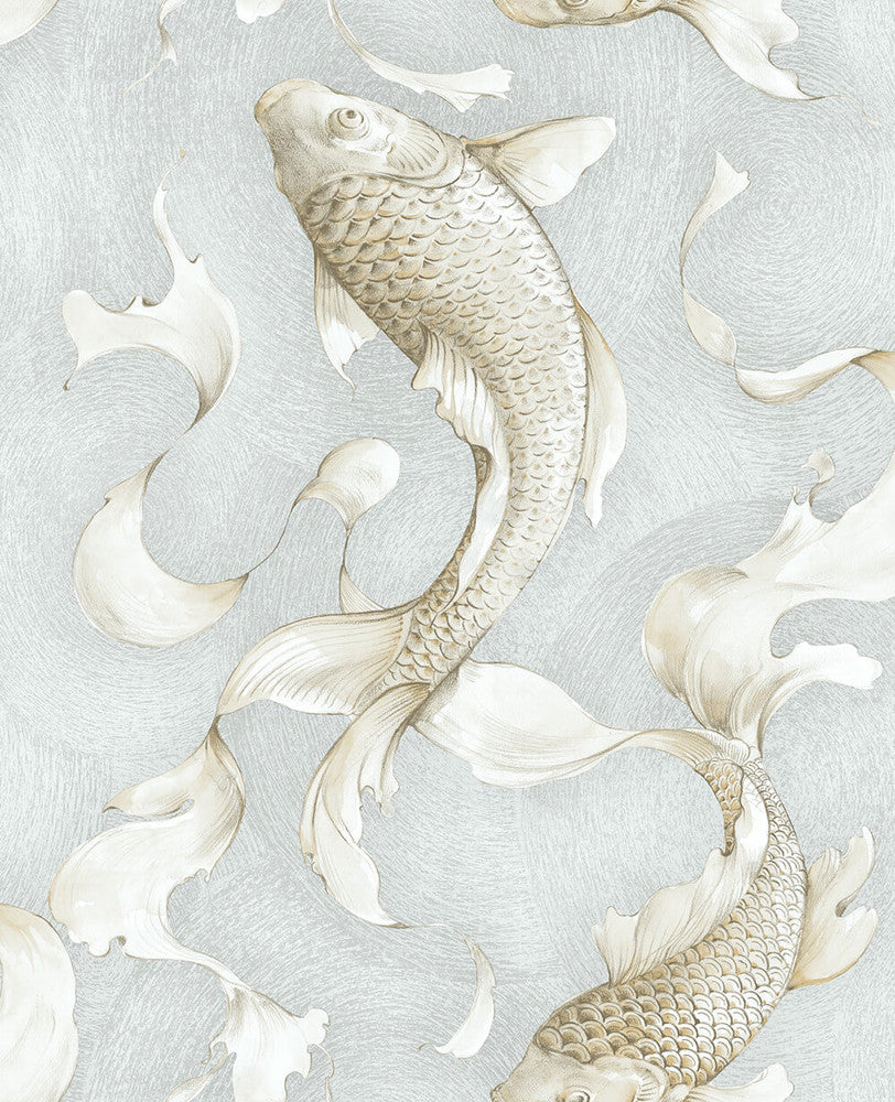 Koi Fish Metallic Champagne & Gray by Seabrook Wallpaper NextWall Peel & Stick United States 30.75 25.2" 20.5" - Fabric Carolina -