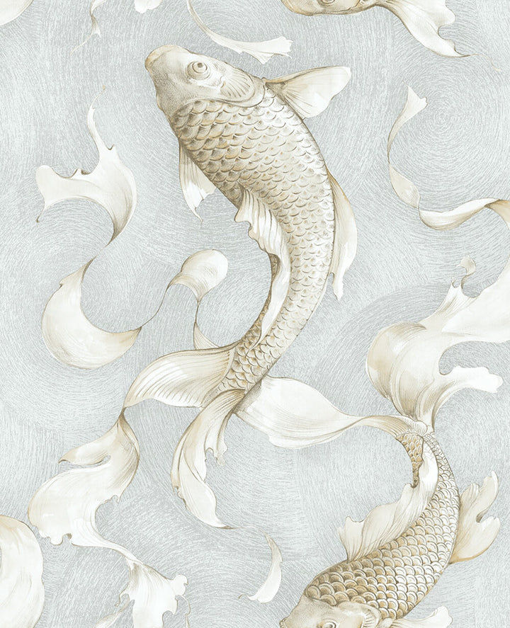 Koi Fish Metallic Champagne & Gray by Seabrook Wallpaper NextWall Peel & Stick United States 30.75 25.2" 20.5" - Fabric Carolina -
