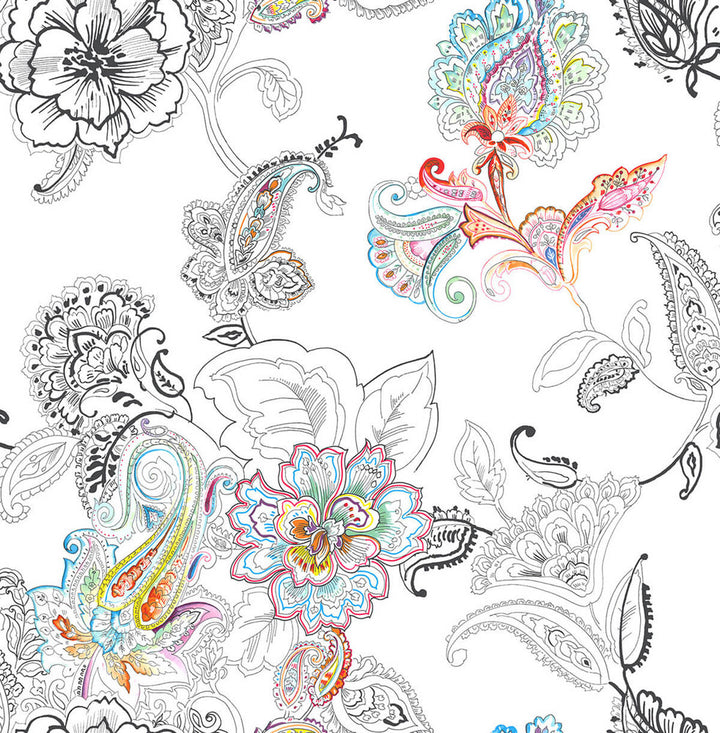 Colorful Paisley Multicolored by Seabrook Wallpaper NextWall Peel & Stick United States 30.75 20.87" 20.5" - Fabric Carolina -