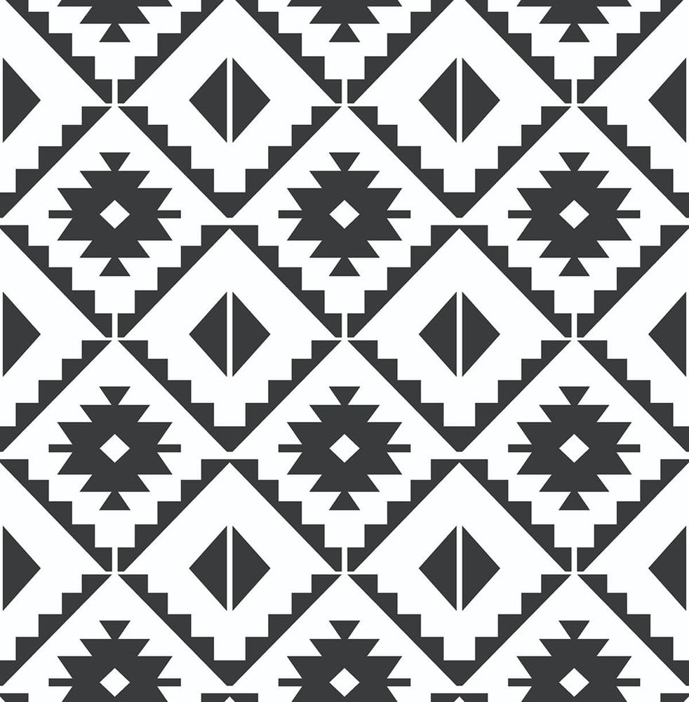 Southwest Tile Black by Seabrook Wallpaper NextWall Peel & Stick United States 30.75 6.95" 20.5" - Fabric Carolina -
