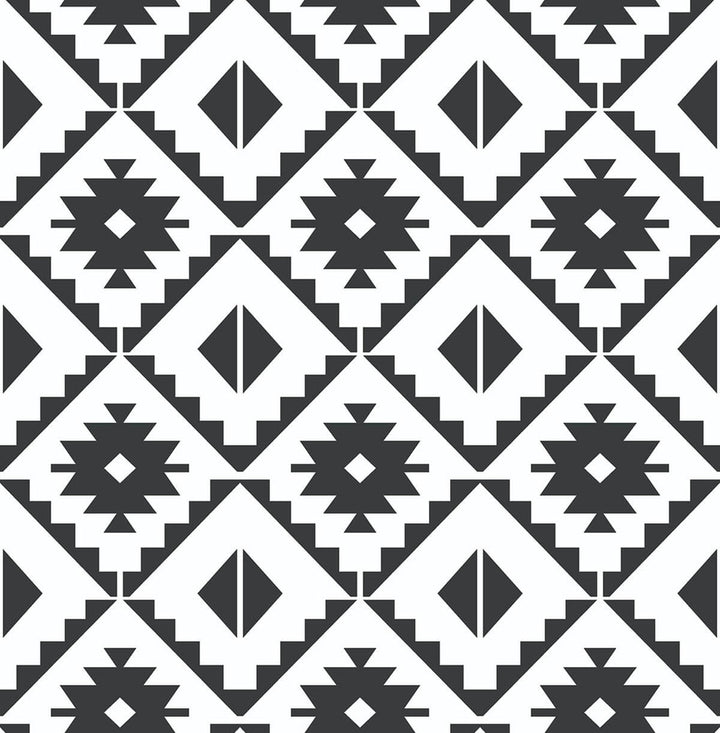 Southwest Tile Black by Seabrook Wallpaper NextWall Peel & Stick United States 30.75 6.95" 20.5" - Fabric Carolina -