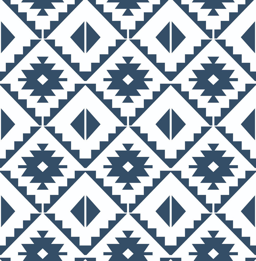 Southwest Tile Navy Blue by Seabrook Wallpaper NextWall Peel & Stick United States 30.75 6.95" 20.5" - Fabric Carolina -