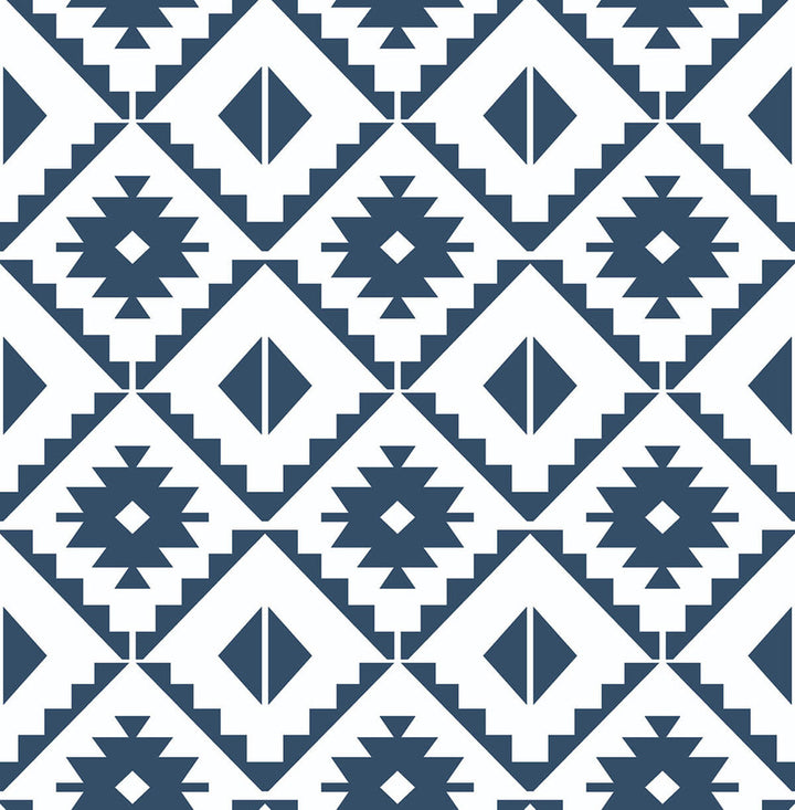 Southwest Tile Navy Blue by Seabrook Wallpaper NextWall Peel & Stick United States 30.75 6.95" 20.5" - Fabric Carolina -