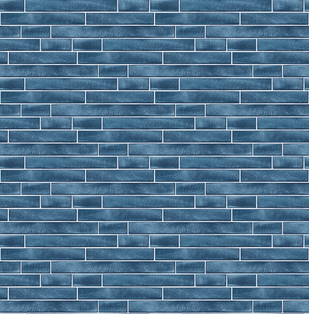 Brushed Metal Tile Denim Blue by Seabrook Wallpaper NextWall Peel & Stick United States 30.75 5.22" 20.5" - Fabric Carolina -