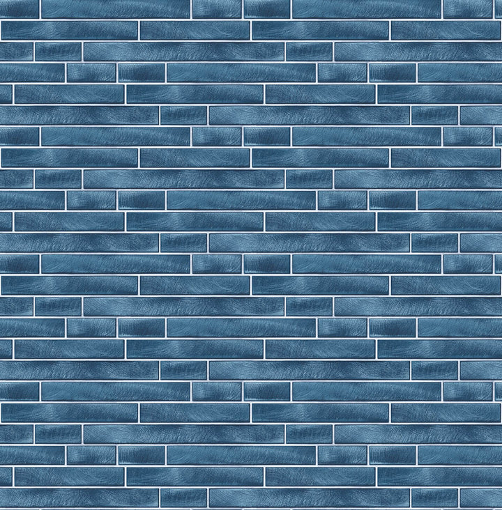 Brushed Metal Tile Denim Blue by Seabrook Wallpaper NextWall Peel & Stick United States 30.75 5.22" 20.5" - Fabric Carolina -