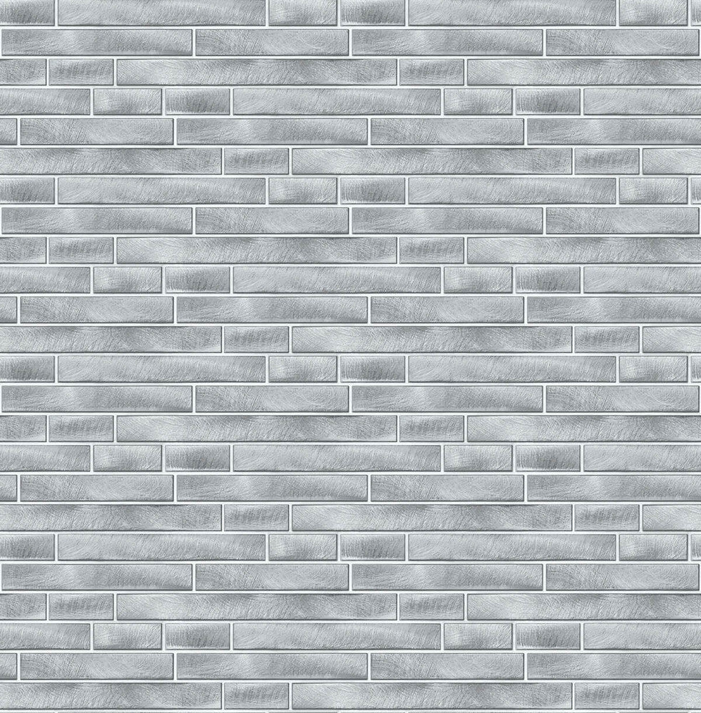 Brushed Metal Tile Silver by Seabrook Wallpaper NextWall Peel & Stick United States 30.75 5.22" 20.5" - Fabric Carolina -