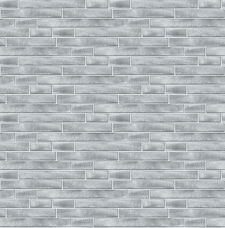 Brushed Metal Tile Silver by Seabrook Wallpaper NextWall Peel & Stick United States 30.75 5.22" 20.5" - Fabric Carolina -