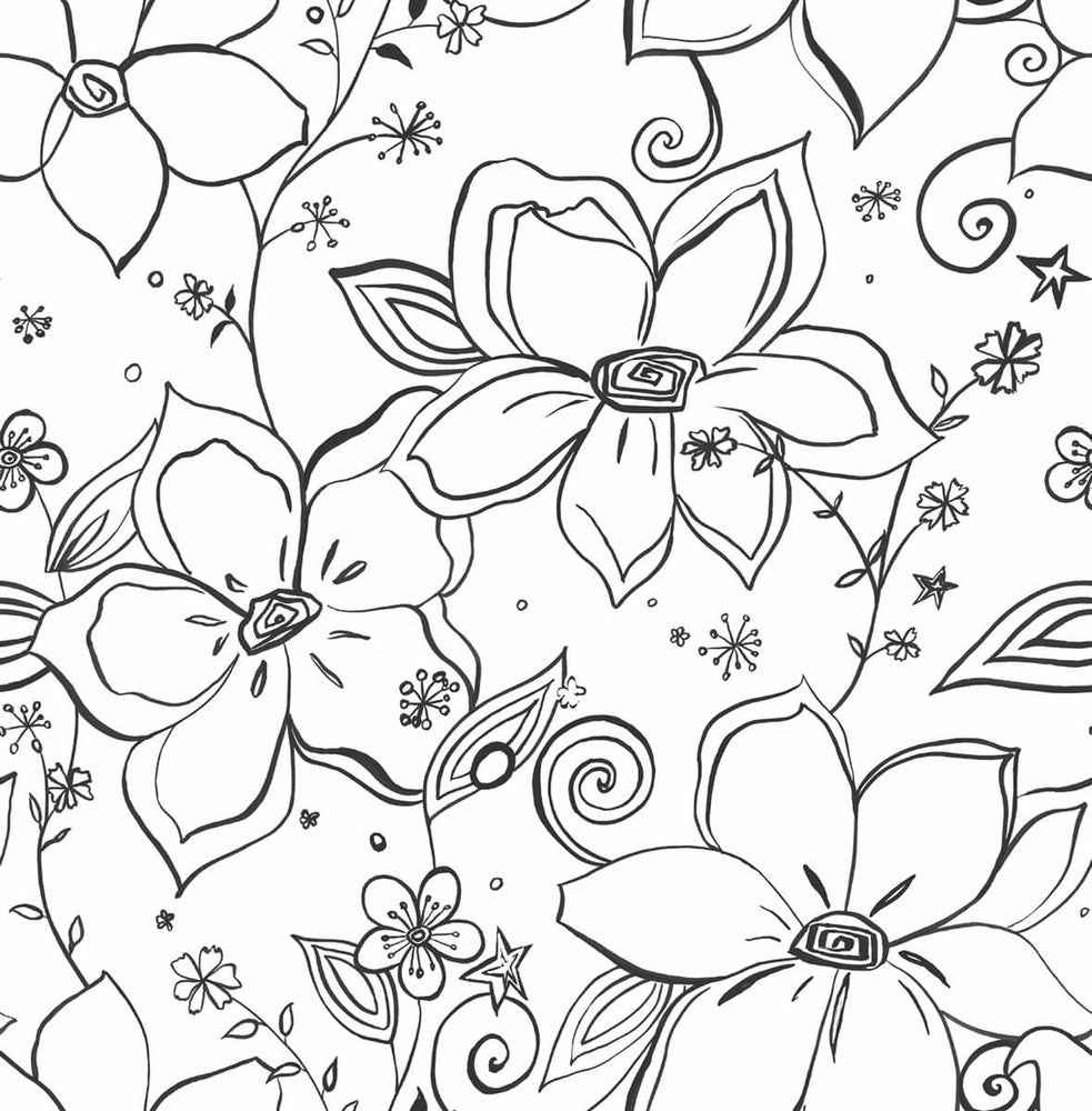 Linework Floral Black by Seabrook Wallpaper NextWall Peel & Stick United States 30.75 20.87" 20.5" - Fabric Carolina -
