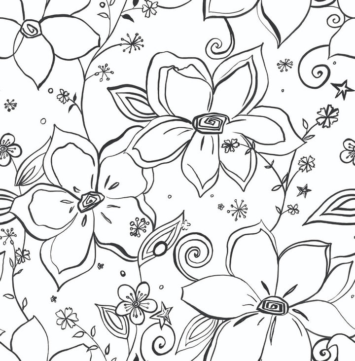 Linework Floral Black by Seabrook Wallpaper NextWall Peel & Stick United States 30.75 20.87" 20.5" - Fabric Carolina -