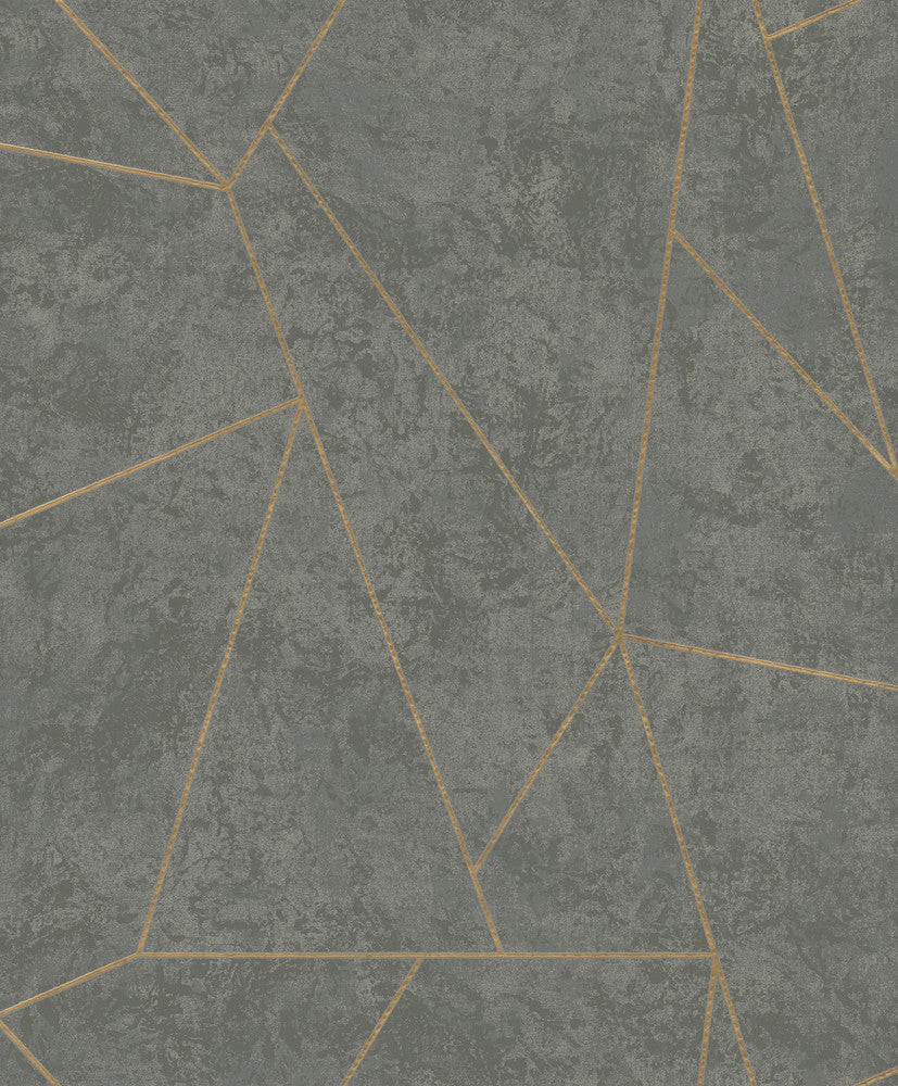 Nazca Dark Grey & Gold Wallpaper by Inspired by Color Antonina Vella Modern Metals Second Edition Covers about 56.9 square feet 20.8-in by 32.8-ft long roll Unpasted 25.2 - Fabric Carolina -