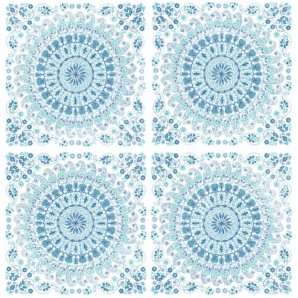 Mandala Teal & Blue by Seabrook Wallpaper NextWall Peel & Stick United States 30.75 20.87" 20.5" - Fabric Carolina -
