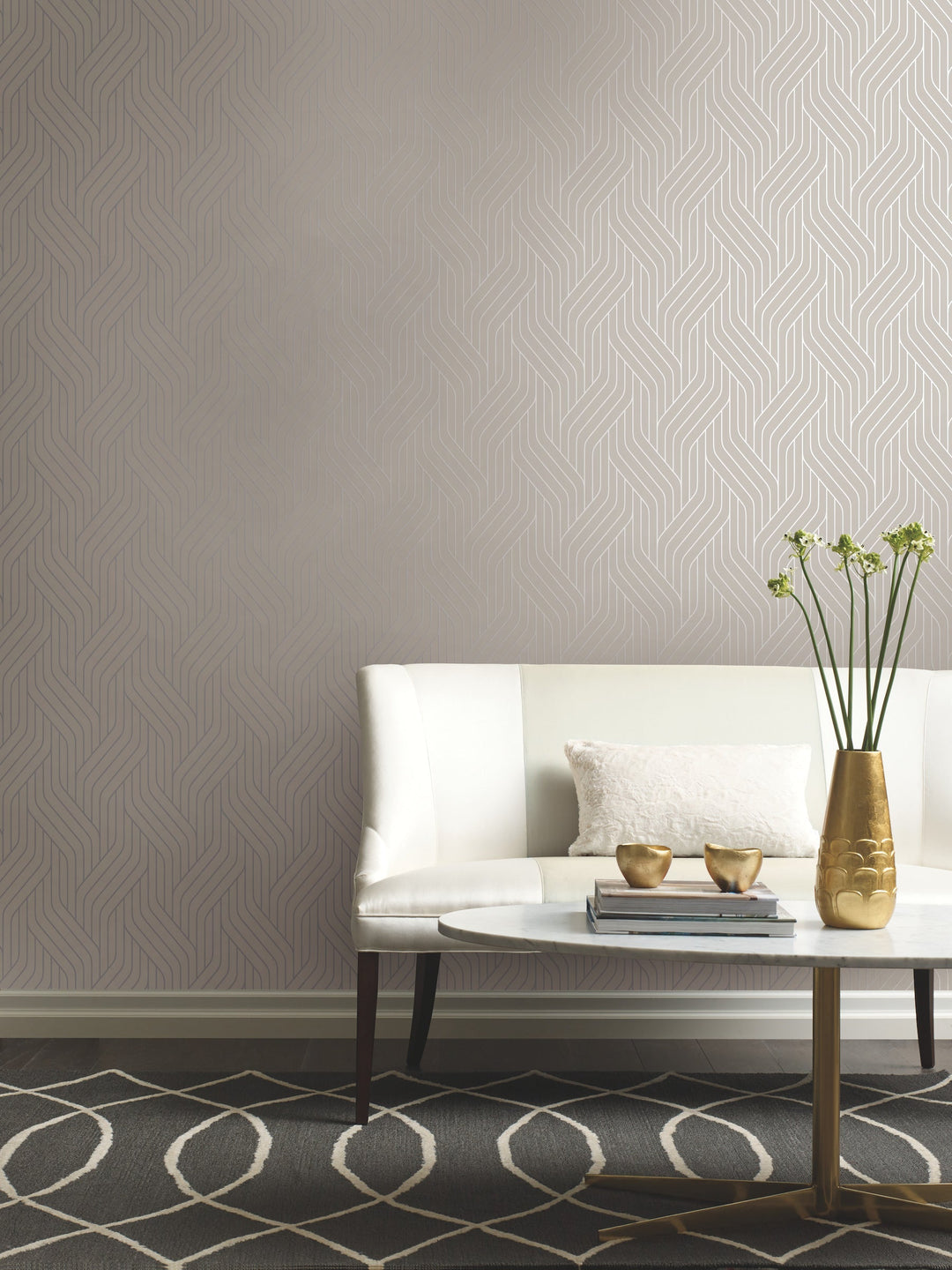 Ebb & Flow White & Silver Wallpaper by Antonina Vella Designer