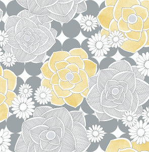 Retro Floral Yellow & Gray by Seabrook Wallpaper