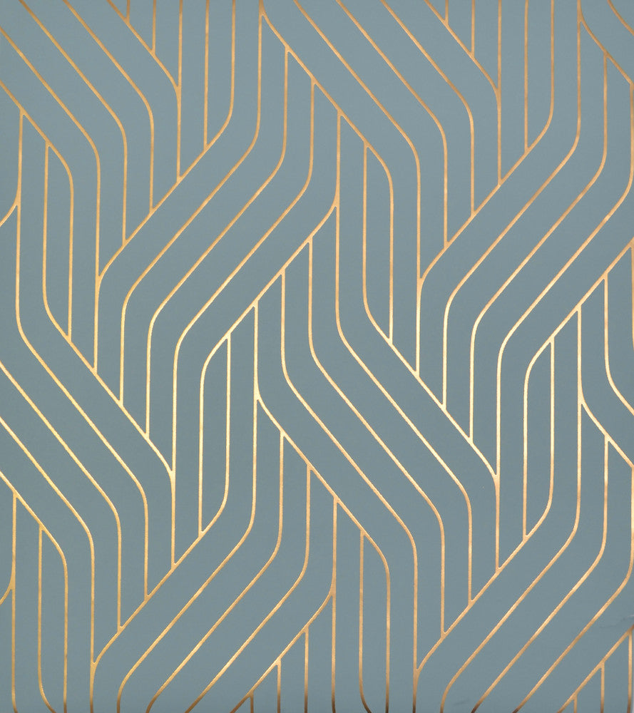 Ebb & Flow Blue & Gold Wallpaper by Antonina Vella Antonina Vella Modern Metals Covers about 56.9 square feet 20.8-in by 32.8-ft long roll Unpasted 12.6 - Fabric Carolina -