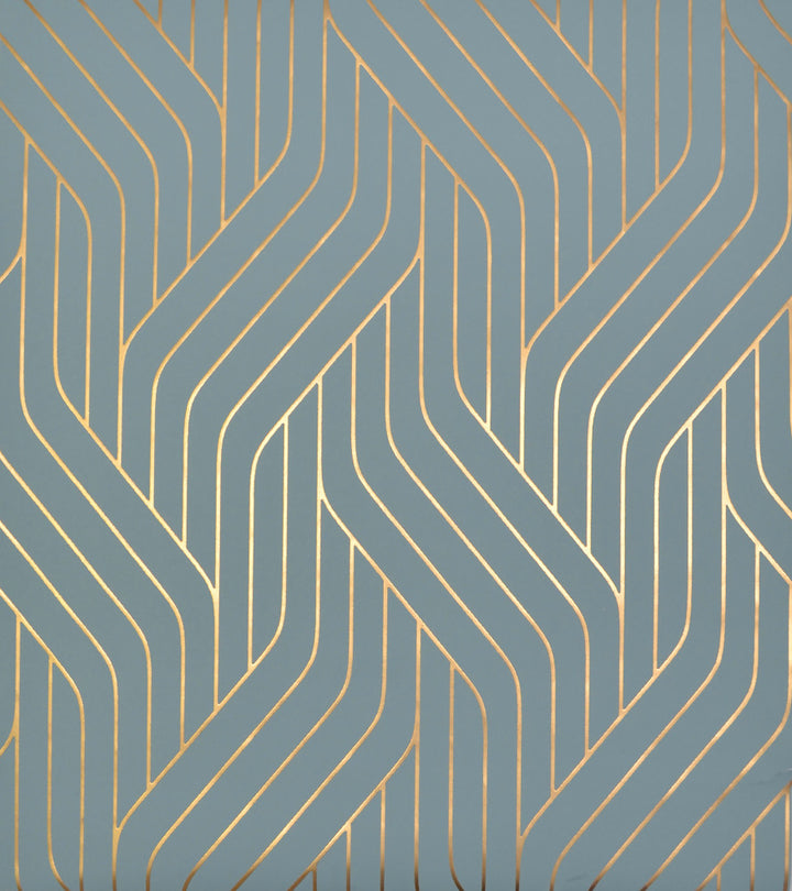Ebb & Flow Blue & Gold Wallpaper by Antonina Vella Antonina Vella Modern Metals Covers about 56.9 square feet 20.8-in by 32.8-ft long roll Unpasted 12.6 - Fabric Carolina -