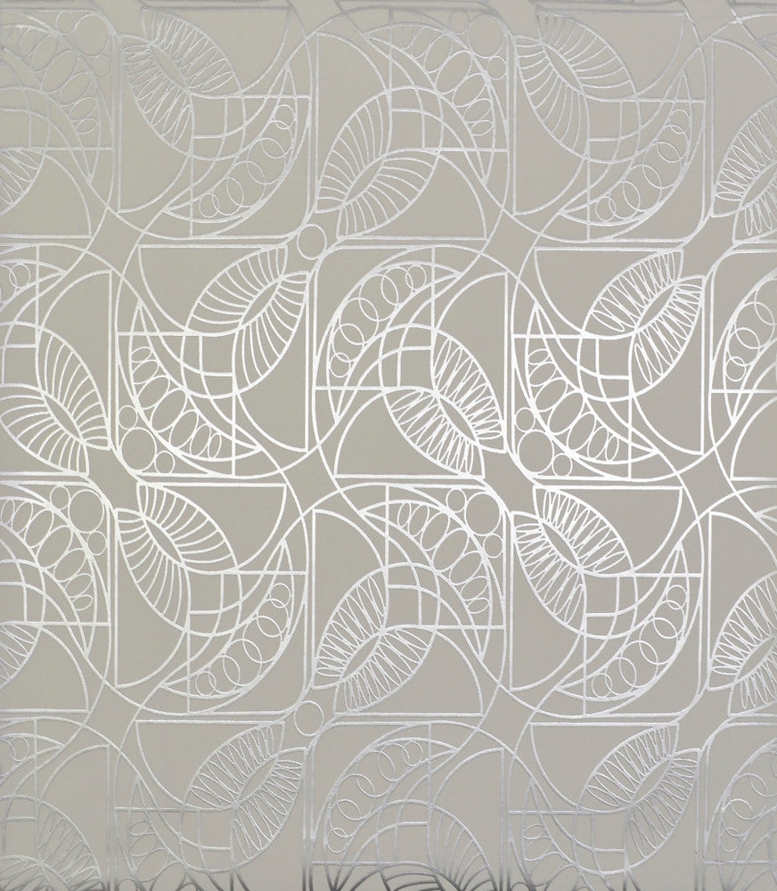 Cartouche White & Silver Wallpaper by Antonina Vella Antonina Vella Modern Metals Covers about 56.9 square feet 20.8-in by 32.8-ft long roll Unpasted 12.6 - Fabric Carolina -