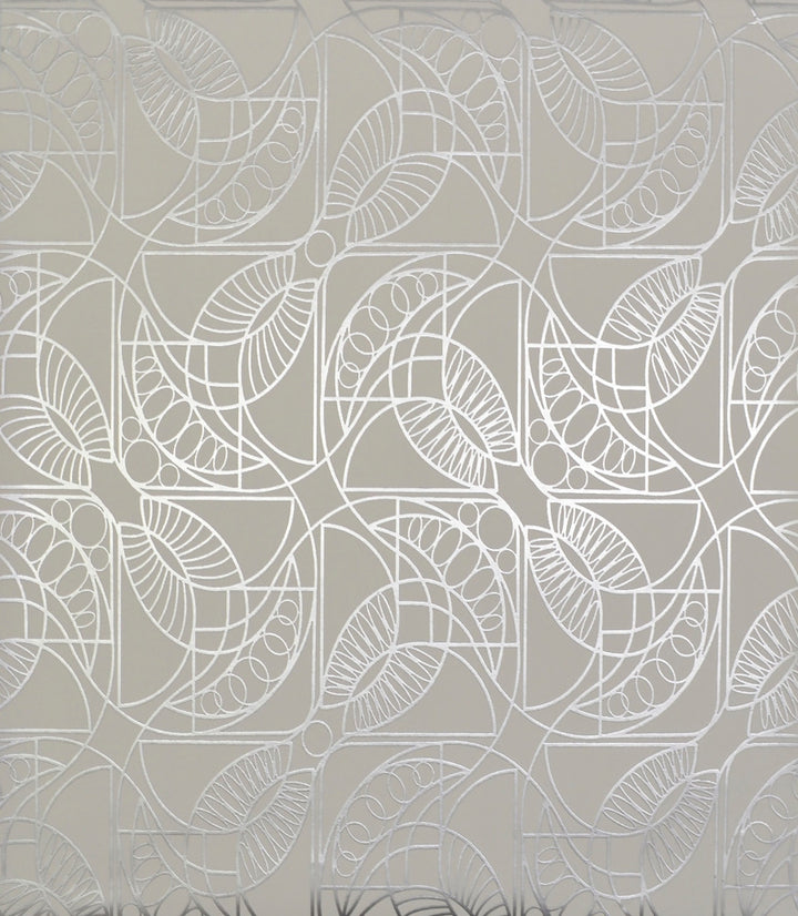 Cartouche White & Silver Wallpaper by Antonina Vella Antonina Vella Modern Metals Covers about 56.9 square feet 20.8-in by 32.8-ft long roll Unpasted 12.6 - Fabric Carolina -