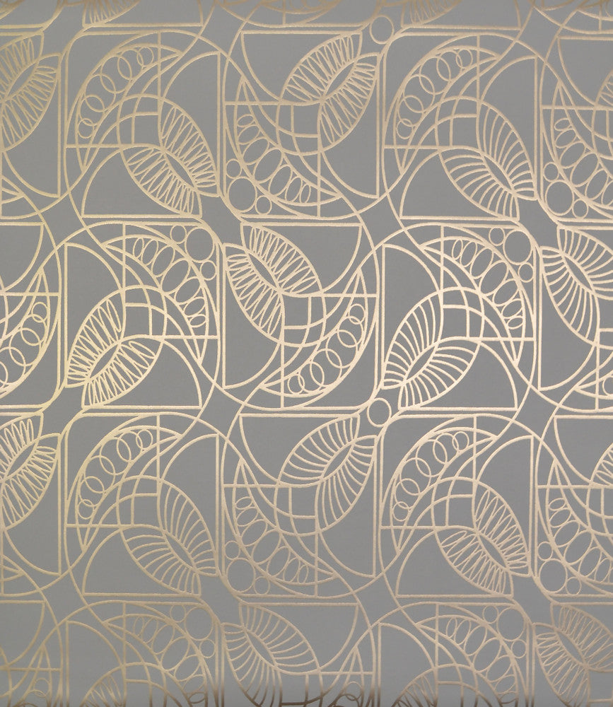 Cartouche Grey & Gold Wallpaper by Antonina Vella Antonina Vella Modern Metals Covers about 56.9 square feet 20.8-in by 32.8-ft long roll Unpasted 12.6 - Fabric Carolina -