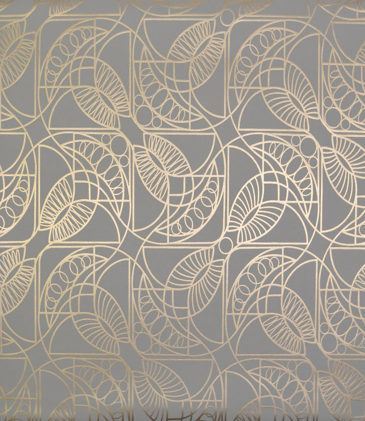 Cartouche Grey & Gold Wallpaper by Antonina Vella Antonina Vella Modern Metals Covers about 56.9 square feet 20.8-in by 32.8-ft long roll Unpasted 12.6 - Fabric Carolina -