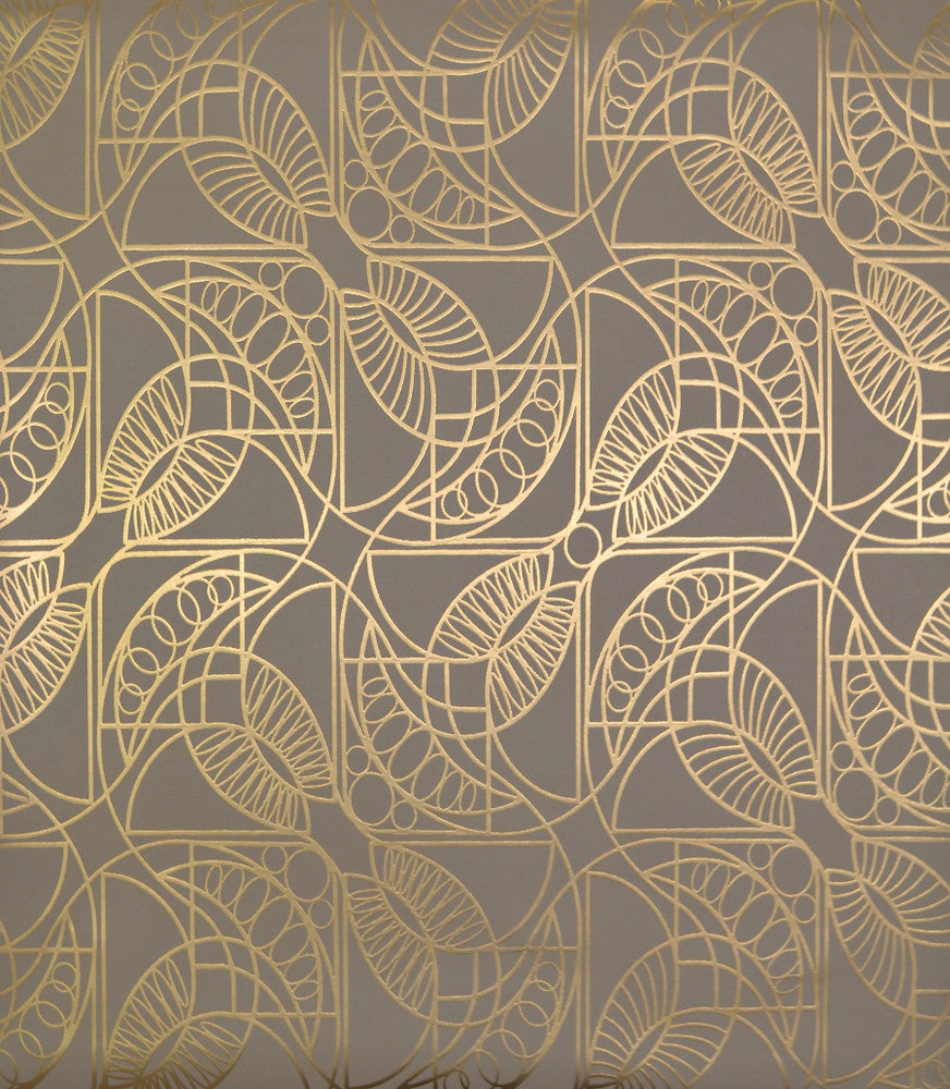 Cartouche Khaki & Gold Wallpaper by Antonina Vella Antonina Vella Modern Metals Covers about 56.9 square feet 20.8-in by 32.8-ft long roll Unpasted 12.6 - Fabric Carolina -