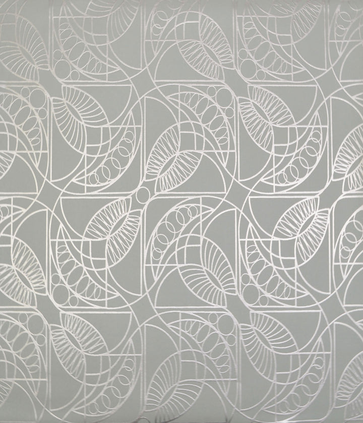 Cartouche Blue & Silver Wallpaper by Antonina Vella Antonina Vella Modern Metals Covers about 56.9 square feet 20.8-in by 32.8-ft long roll Unpasted 12.6 - Fabric Carolina -