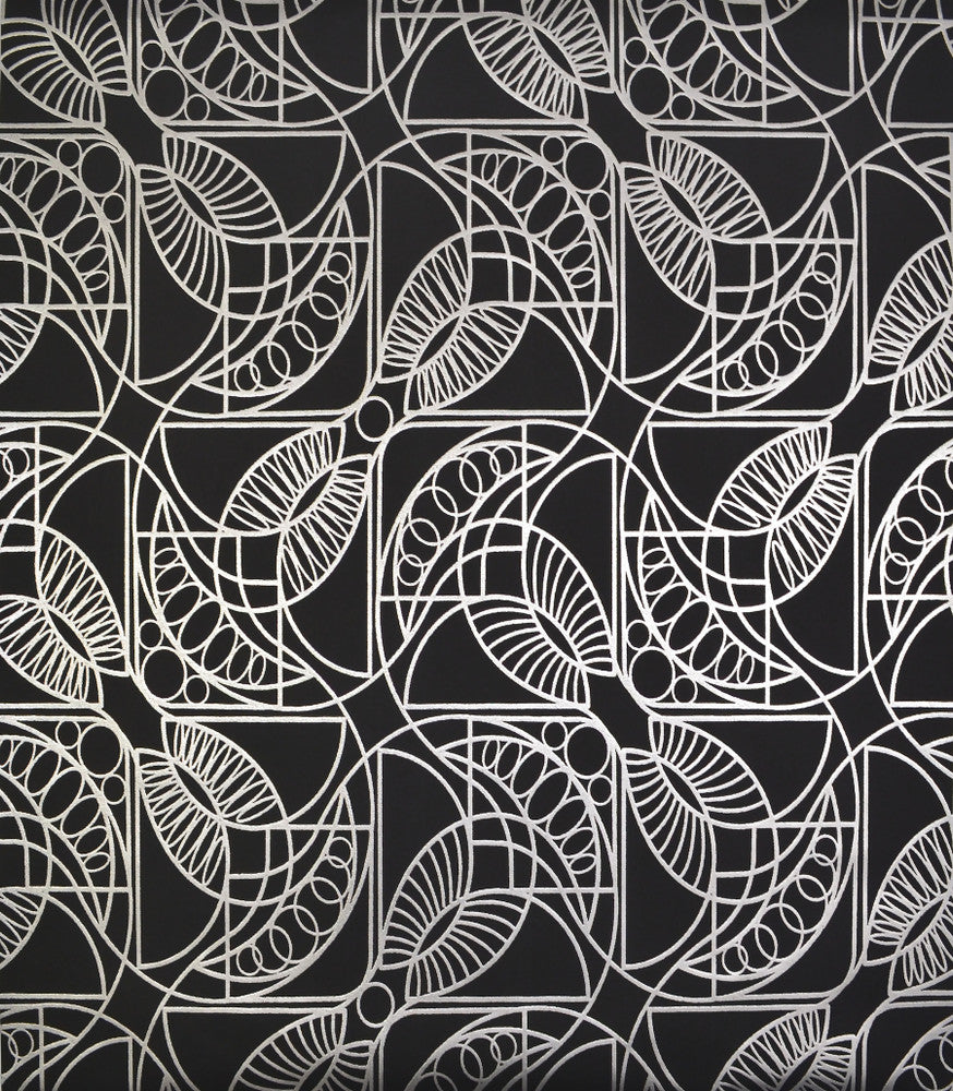 Cartouche Black & Silver Wallpaper by Antonina Vella Antonina Vella Modern Metals Covers about 56.9 square feet 20.8-in by 32.8-ft long roll Unpasted 12.6 - Fabric Carolina -