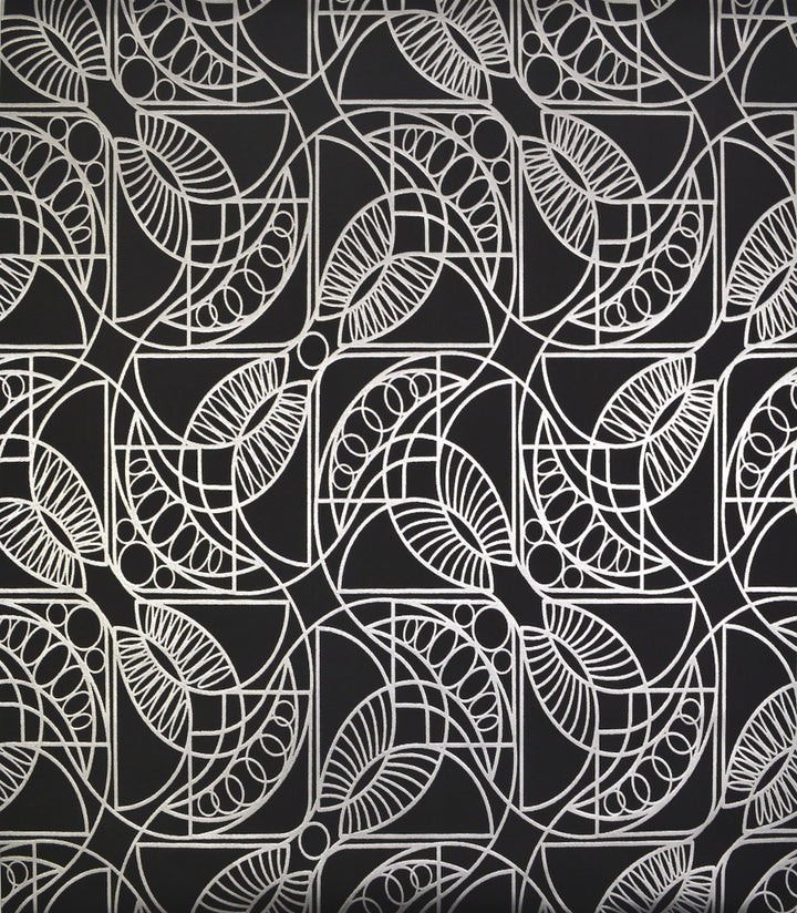 Cartouche Black & Silver Wallpaper by Antonina Vella Antonina Vella Modern Metals Covers about 56.9 square feet 20.8-in by 32.8-ft long roll Unpasted 12.6 - Fabric Carolina -