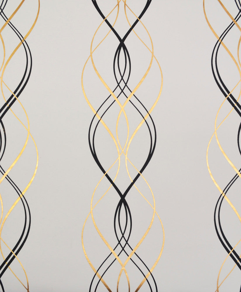 Aurora Black & White Wallpaper by Antonina Vella Antonina Vella Modern Metals Covers about 56.9 square feet 20.8-in by 32.8-ft long roll Unpasted 12.6 - Fabric Carolina -