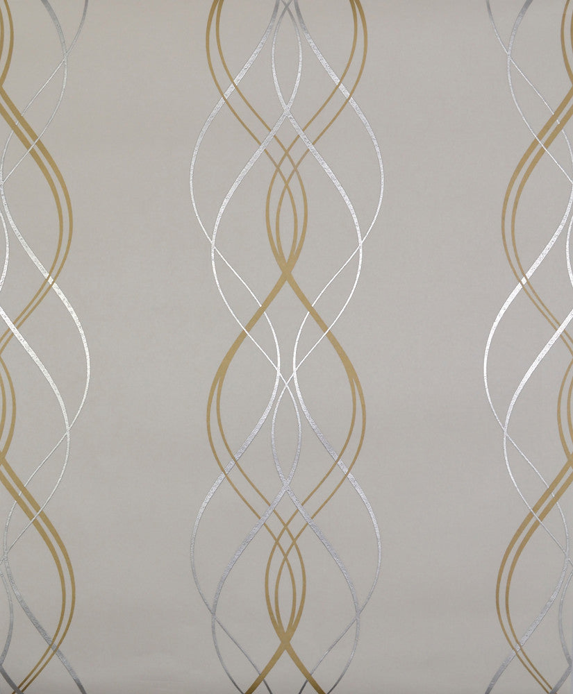 Aurora Gold & Pearl Wallpaper by Antonina Vella Antonina Vella Modern Metals Covers about 56.9 square feet 20.8-in by 32.8-ft long roll Unpasted 12.6 - Fabric Carolina -