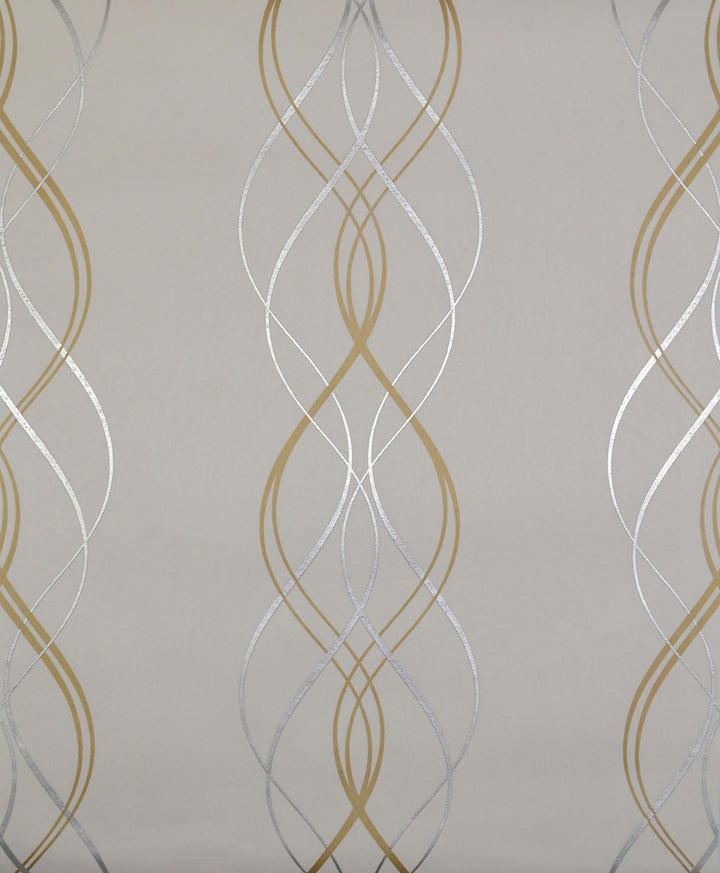 Aurora Gold & Pearl Wallpaper by Antonina Vella Antonina Vella Modern Metals Covers about 56.9 square feet 20.8-in by 32.8-ft long roll Unpasted 12.6 - Fabric Carolina -