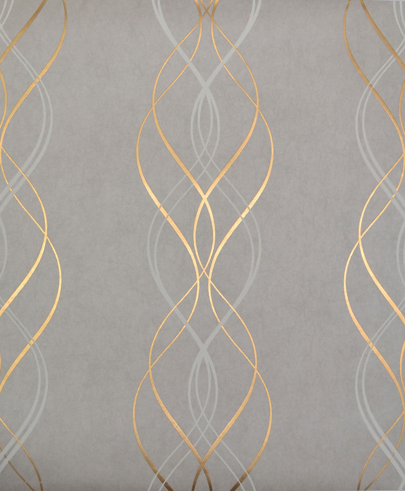 Aurora Grey & Gold Wallpaper by York Wallcoverings Shimmering Finishes Covers about 56.9 square feet 20.8-in by 32.8-ft long roll Unpasted 12.6 - Fabric Carolina -
