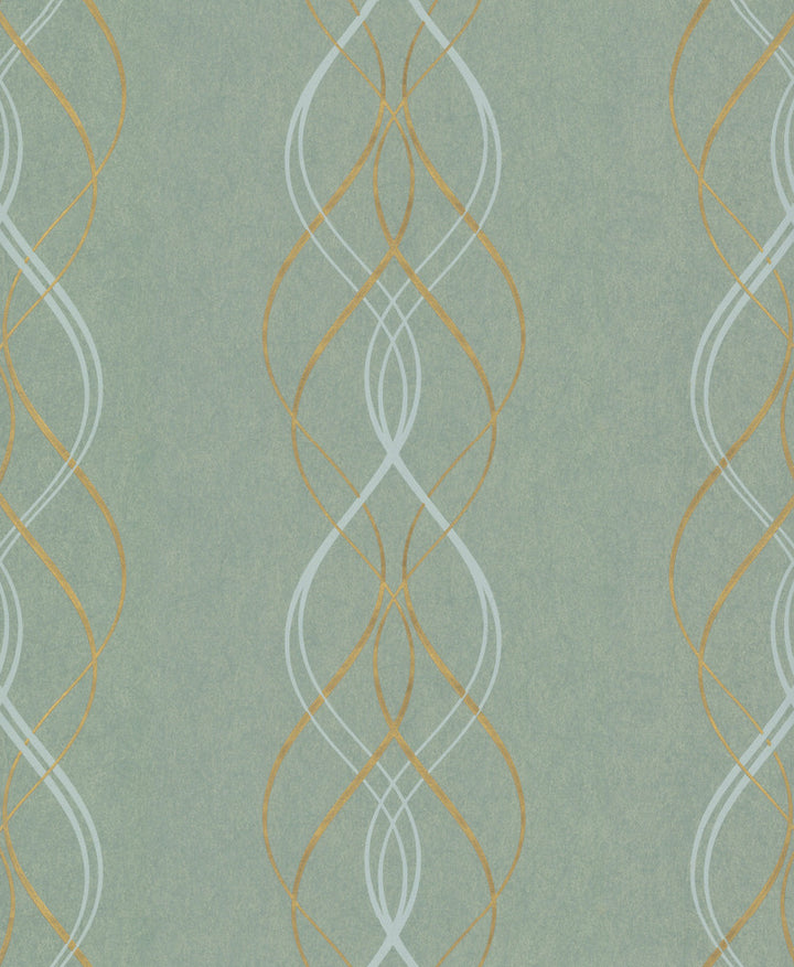 Aurora Blue & Gold Wallpaper by Antonina Vella Antonina Vella Modern Metals Covers about 56.9 square feet 20.8-in by 32.8-ft long roll Unpasted 12.6 - Fabric Carolina -