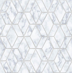 Marble Tile Gray & Metallic Silver by Seabrook Wallpaper