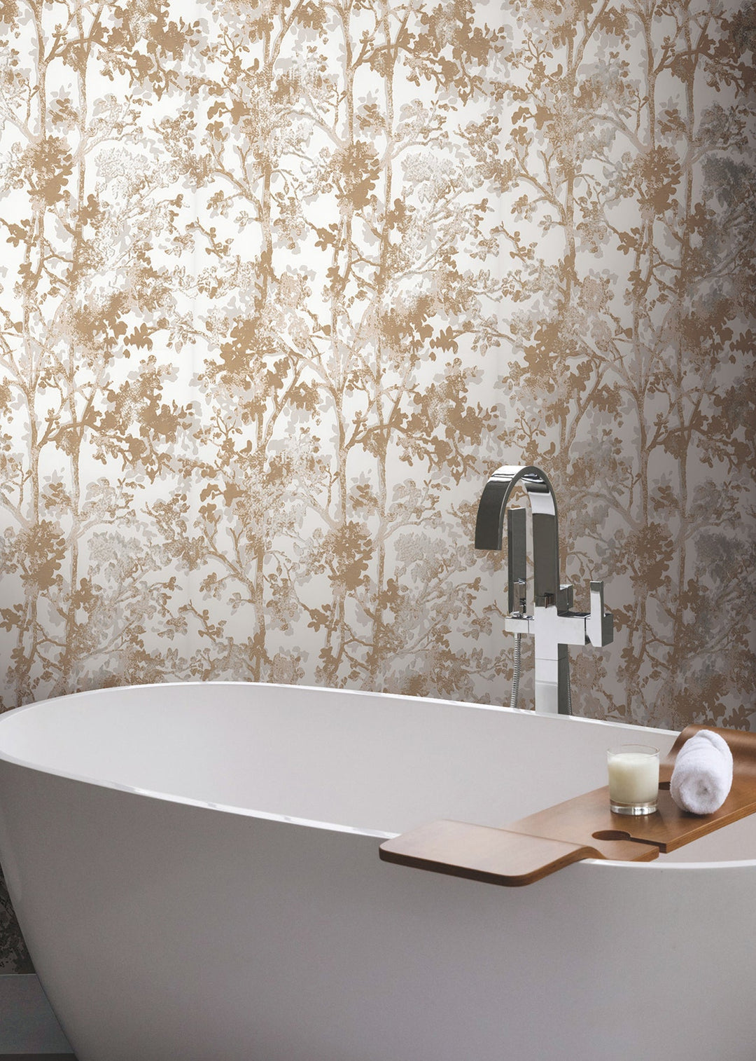 Shimmering Foliage White & Gold Wallpaper by Antonina Vella Designer