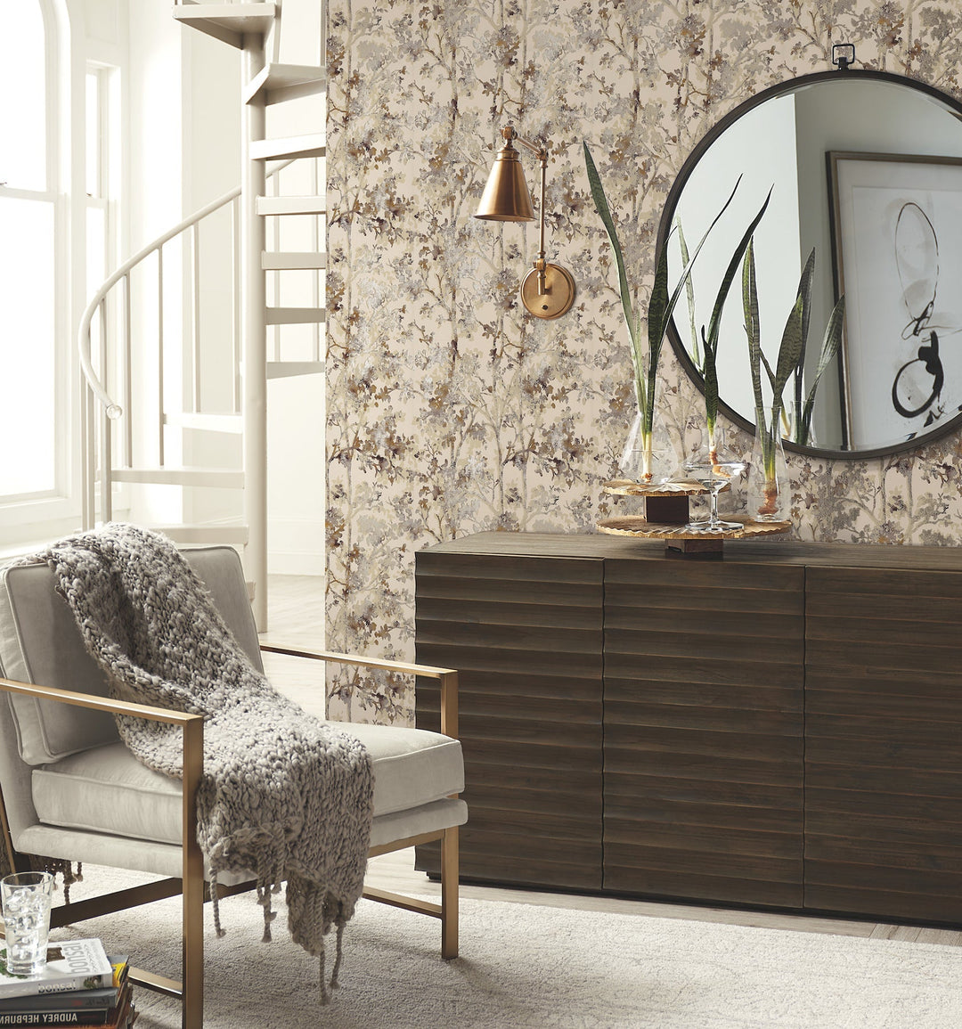 Shimmering Foliage Khaki Wallpaper by Antonina Vella Designer
