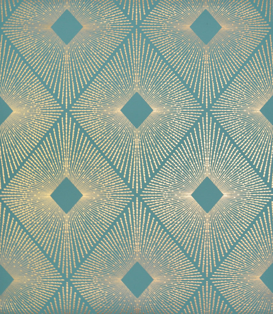 Harlowe Teal & Gold Wallpaper by Antonina Vella Antonina Vella Modern Metals Covers about 56.9 square feet 20.8-in by 32.8-ft long roll Unpasted 12.6 - Fabric Carolina -