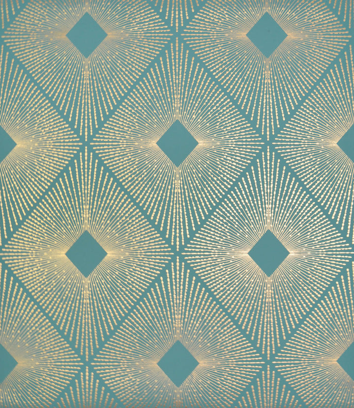 Harlowe Teal & Gold Wallpaper by Antonina Vella Antonina Vella Modern Metals Covers about 56.9 square feet 20.8-in by 32.8-ft long roll Unpasted 12.6 - Fabric Carolina -