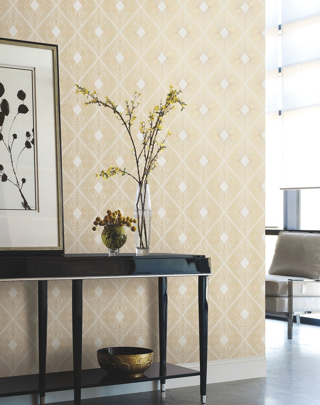 Harlowe White & Gold Wallpaper by Antonina Vella Designer