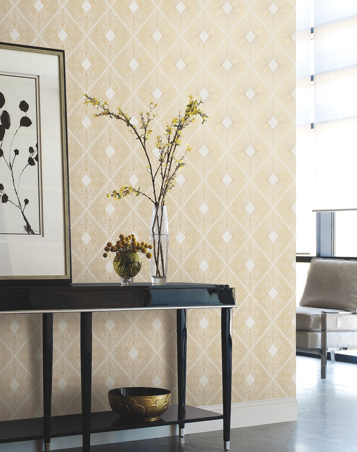 Harlowe White & Gold Wallpaper by Antonina Vella Designer