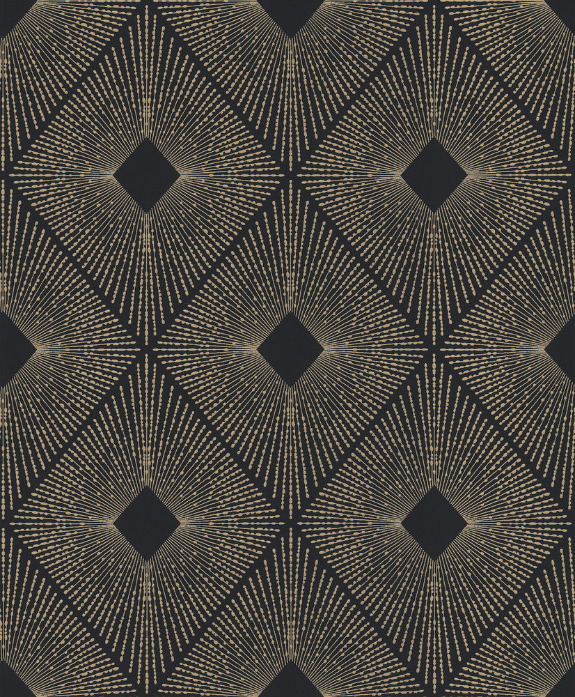 Harlowe Black & Gold Wallpaper by Inspired by Color Antonina Vella Modern Metals Second Edition Covers about 56.9 square feet 20.8-in by 32.8-ft long roll Unpasted 12.6 - Fabric Carolina -