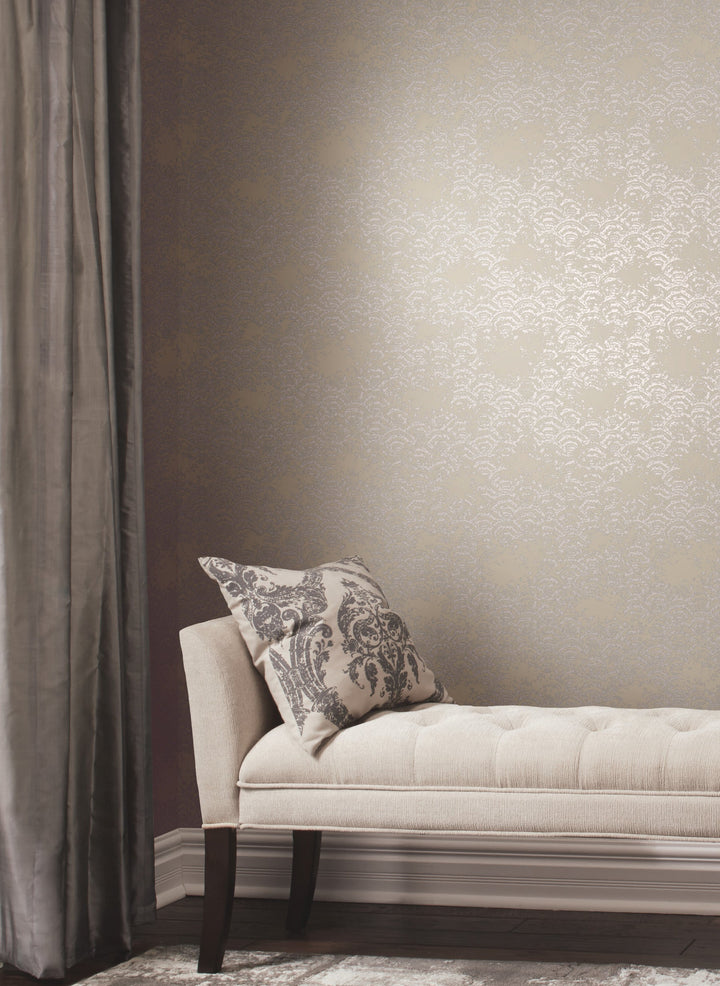 Eclipse Khaki & Silver Wallpaper by Antonina Vella Designer