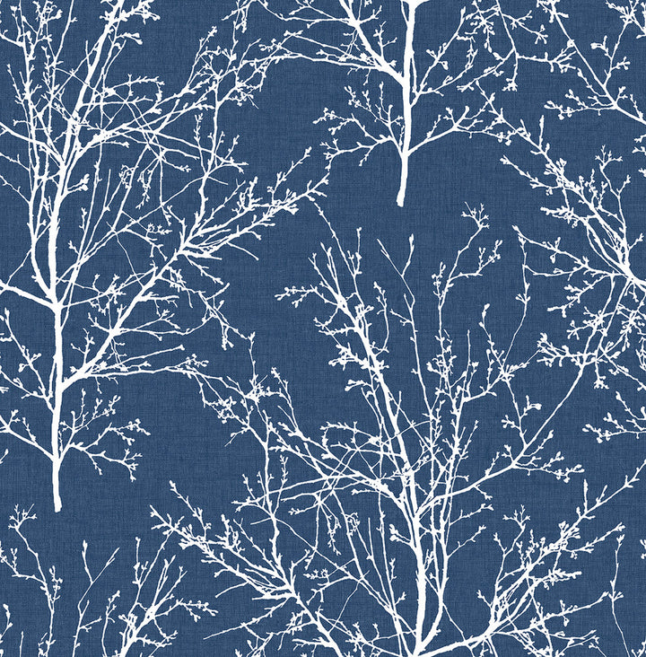 Tree Branches Coastal Blue by Seabrook Wallpaper NextWall Peel & Stick United States 30.75 20.87" 20.5" - Fabric Carolina -