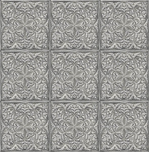 Faux Embossed Tile Metallic Silver & Charcoal by Seabrook Wallpaper