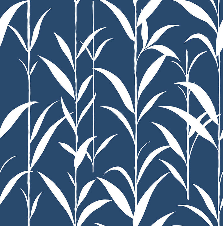 Bamboo Leaves Navy Blue by Seabrook Wallpaper NextWall Peel & Stick United States 30.75 20.87" 20.5" - Fabric Carolina -