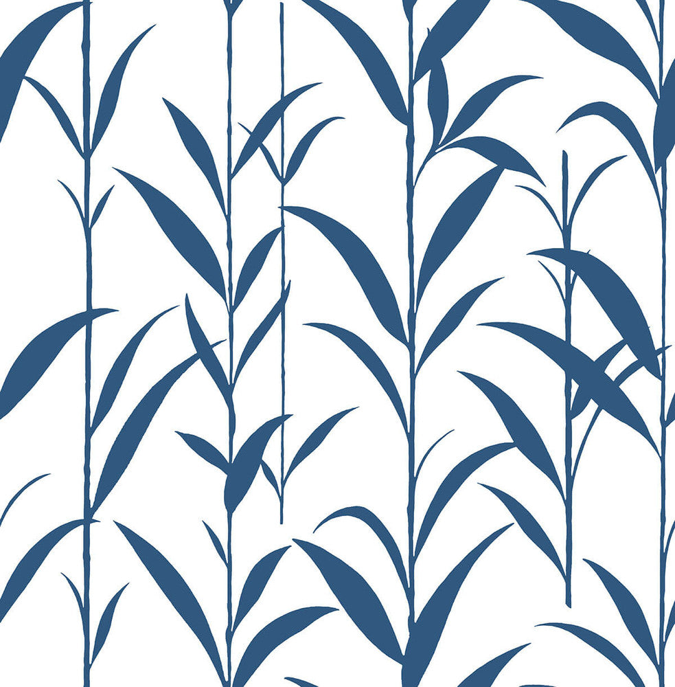 Bamboo Leaves Navy Blue & White by Seabrook Wallpaper NextWall Peel & Stick United States 30.75 20.87" 20.5" - Fabric Carolina -