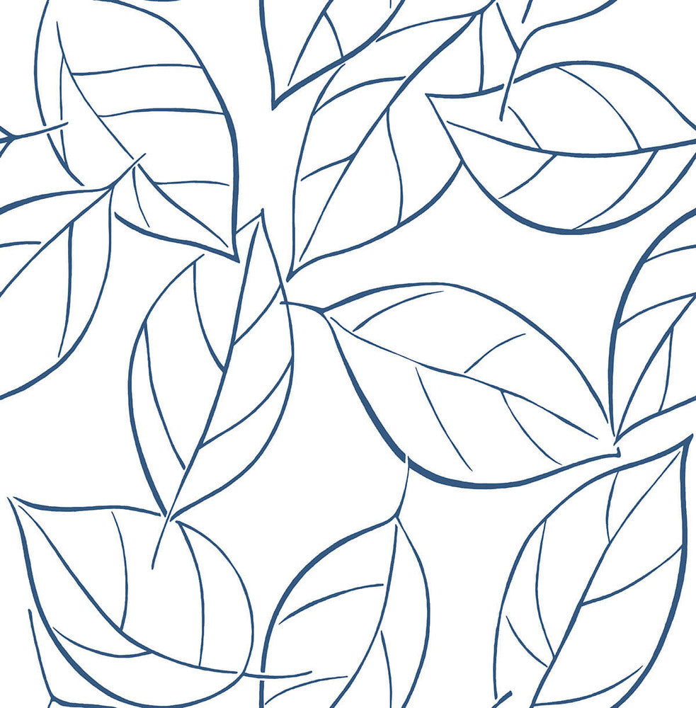 Tossed Leaves Navy Blue by Seabrook Wallpaper NextWall Peel & Stick United States 30.75 20.87" 20.5" - Fabric Carolina -