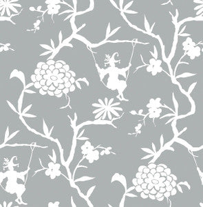 Chinoiserie Silhouette Metallic Silver by Seabrook Wallpaper