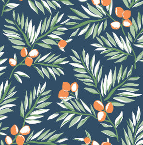 Citrus Branch Navy, Sage, & Orange by Seabrook Wallpaper