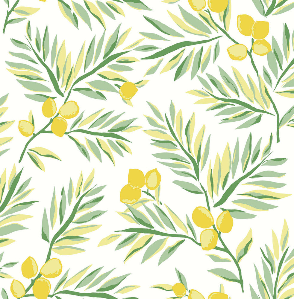 Lemon Branch Lemon & Sage by Seabrook Wallpaper NextWall Peel & Stick United States 30.75 20.87" 20.5" - Fabric Carolina -