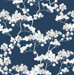 Cyprus Blossom Navy Blue & Gray by Seabrook Wallpaper